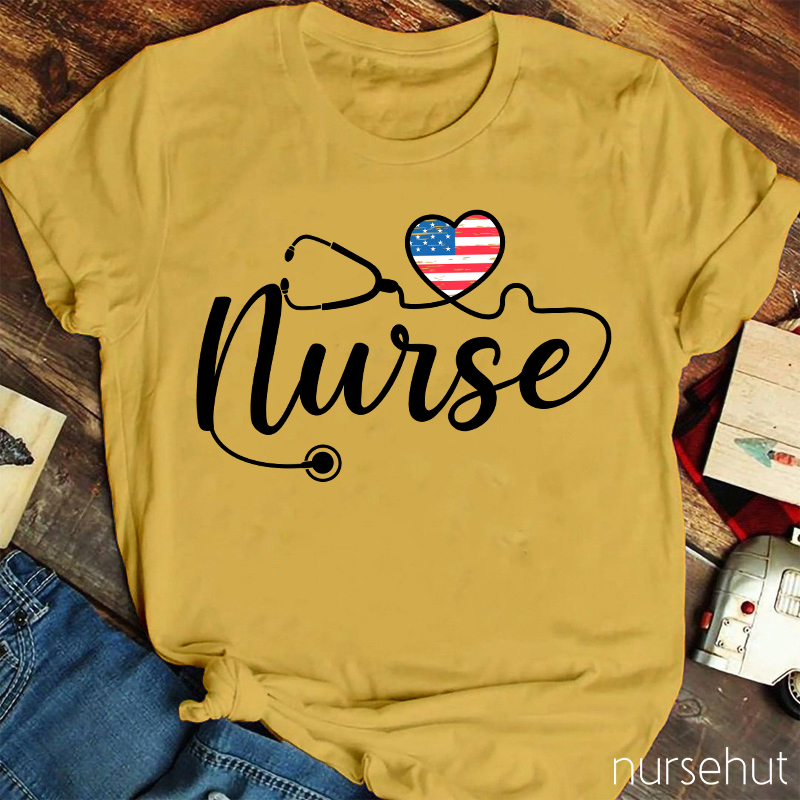 Independence Day Stethoscope And Flag Nurse T-Shirt