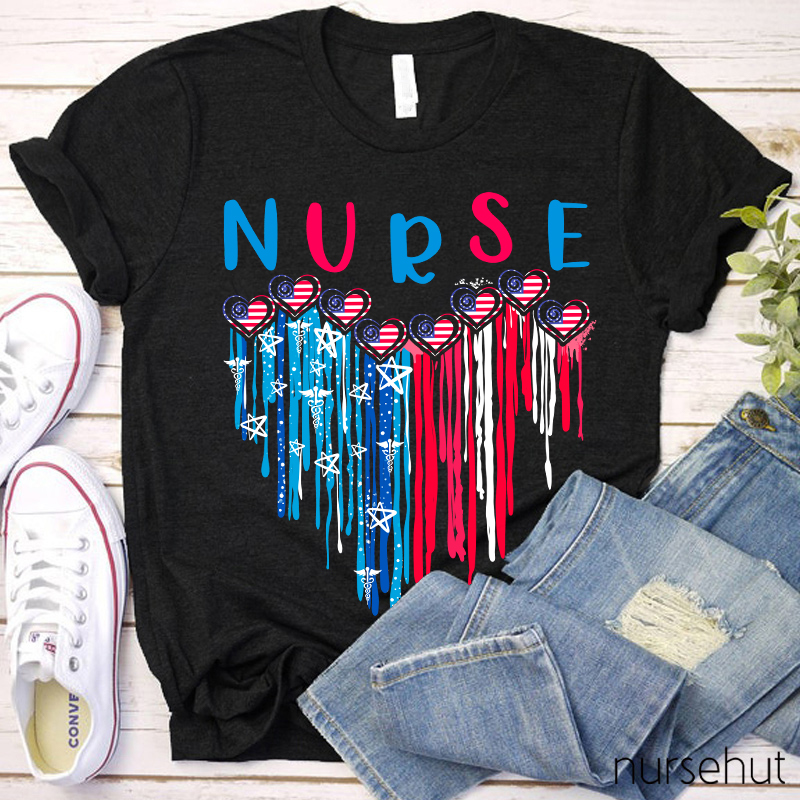 Independence Day Heart Flag Nurse T-Shirt