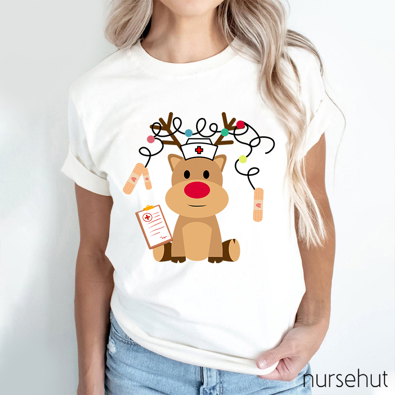 Cute Plush Elk Is Waiting For Christmas To Come Nurse T-Shirt