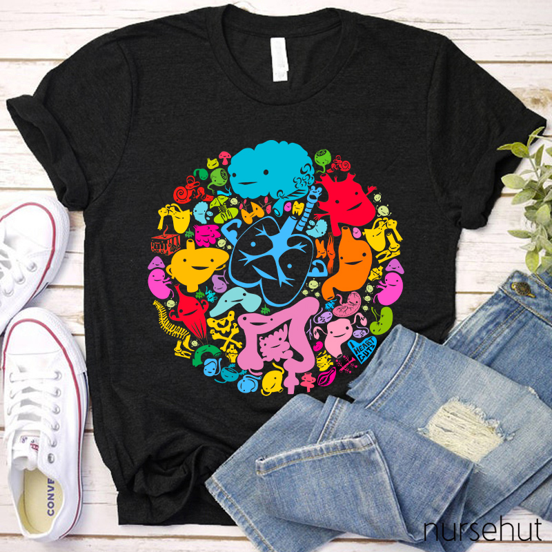 Colorful Cartoon Body Parts Nurse T-Shirt