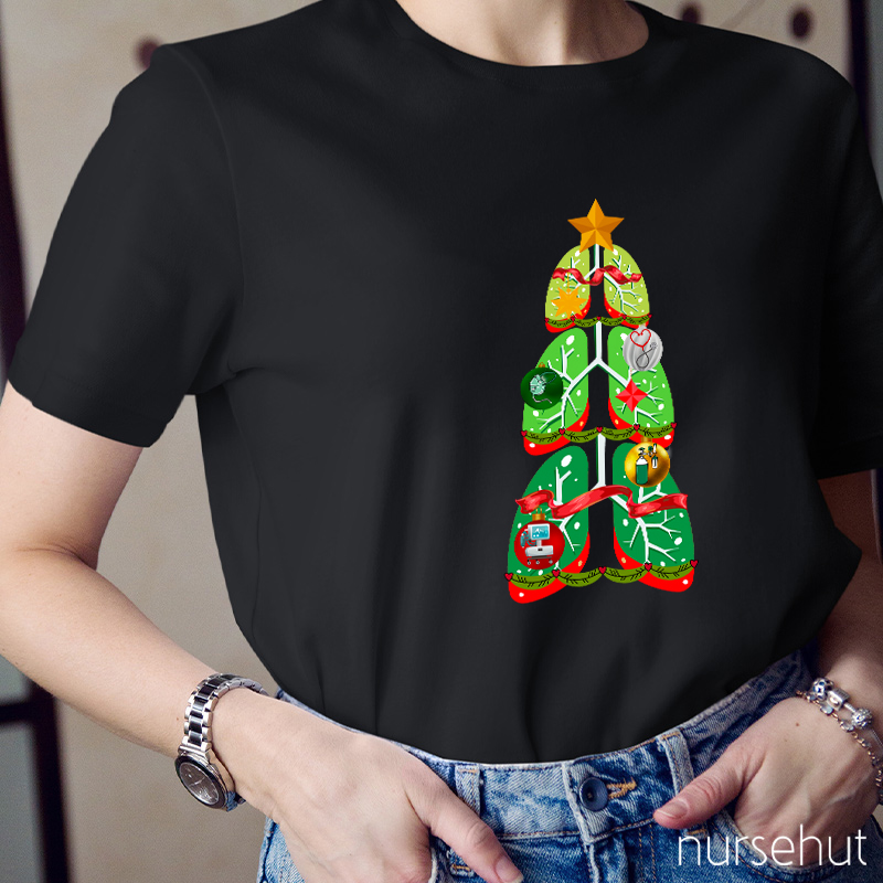 Christmas Lung Tree Medical Equipments Nurse T-Shirt