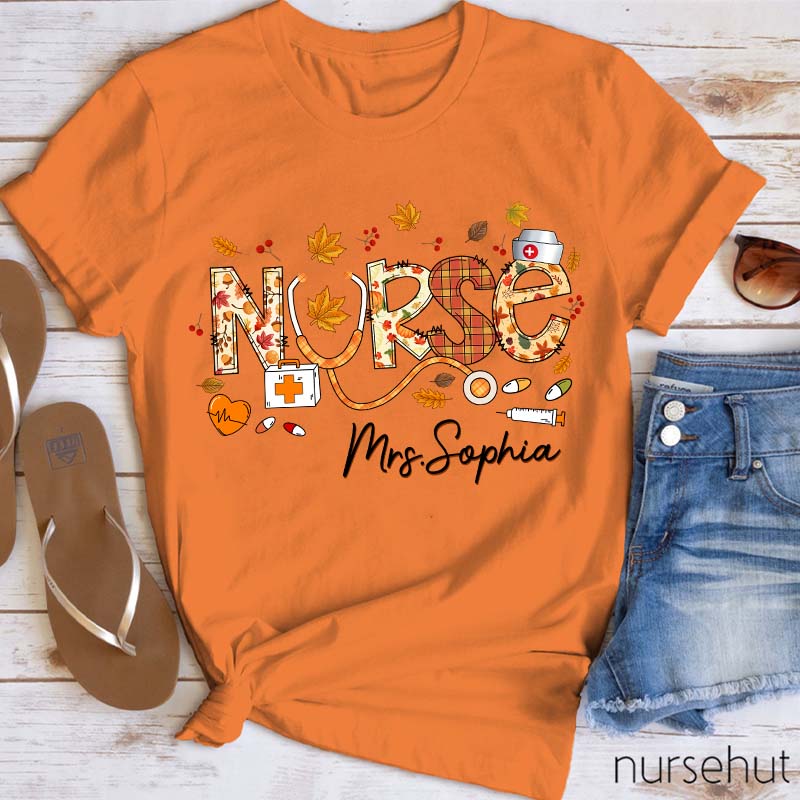 Personalized Name Happy Fall Nurse T-Shirt