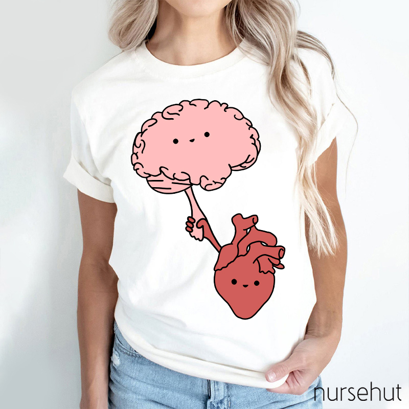 Brain And Heart Hold Hands Nurse T-Shirt