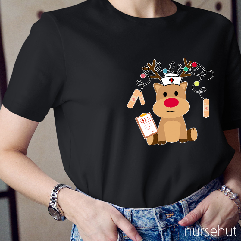 Cute Plush Elk Is Waiting For Christmas To Come Nurse T-Shirt