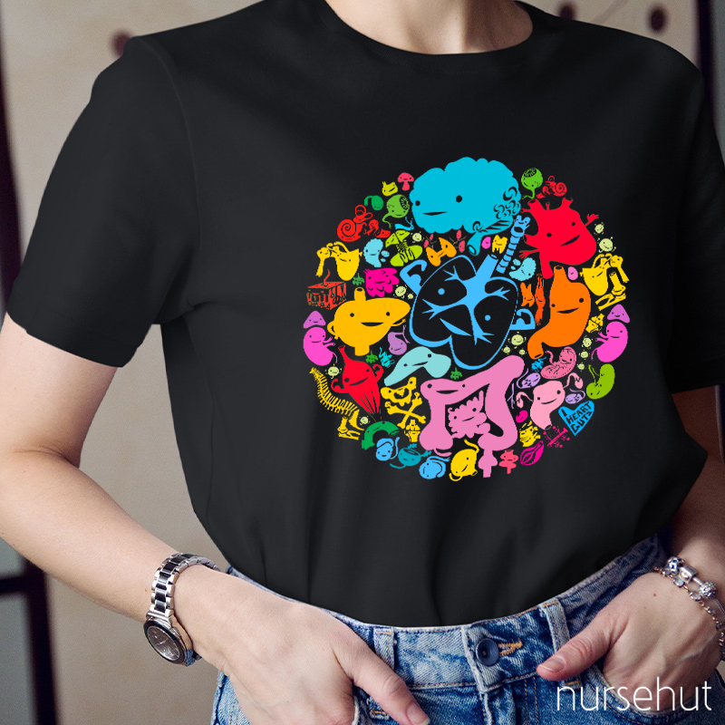 Colorful Cartoon Body Parts Nurse T-Shirt