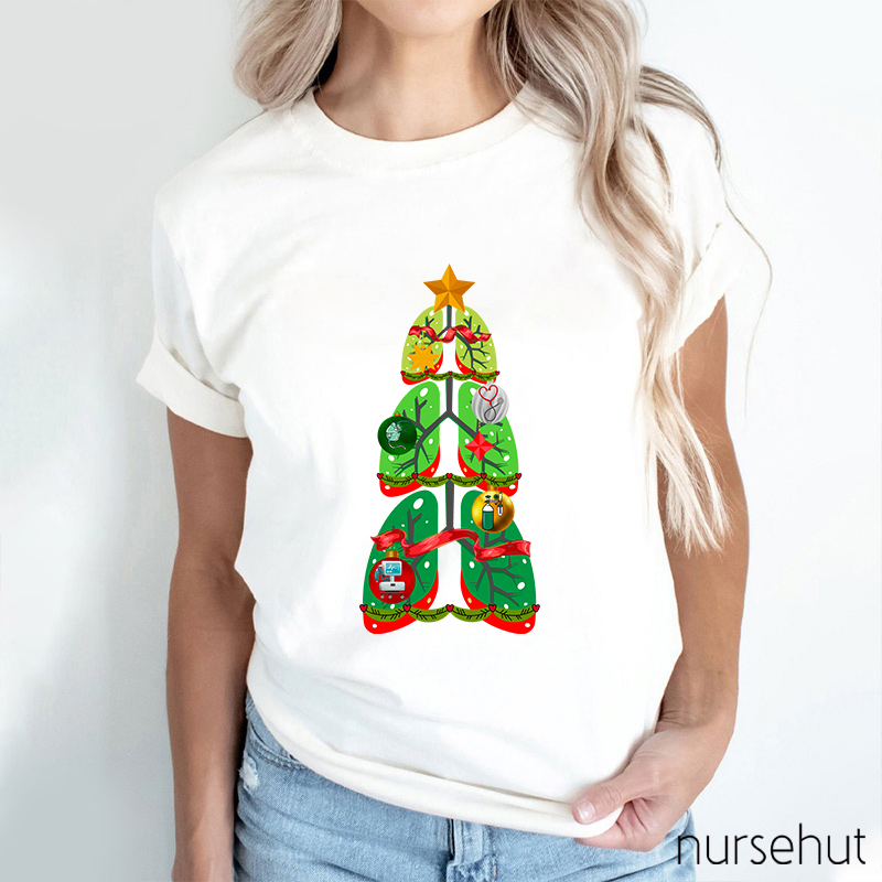 Christmas Lung Tree Medical Equipments Nurse T-Shirt