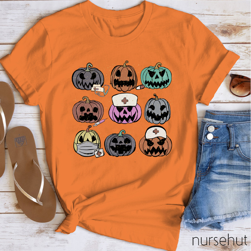 Pumpkins With Various Expressions Nurse T-Shirt