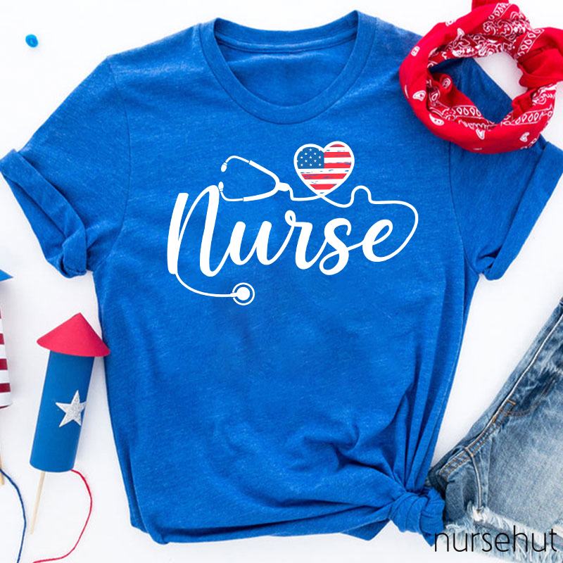 Independence Day Stethoscope And Flag Nurse T-Shirt