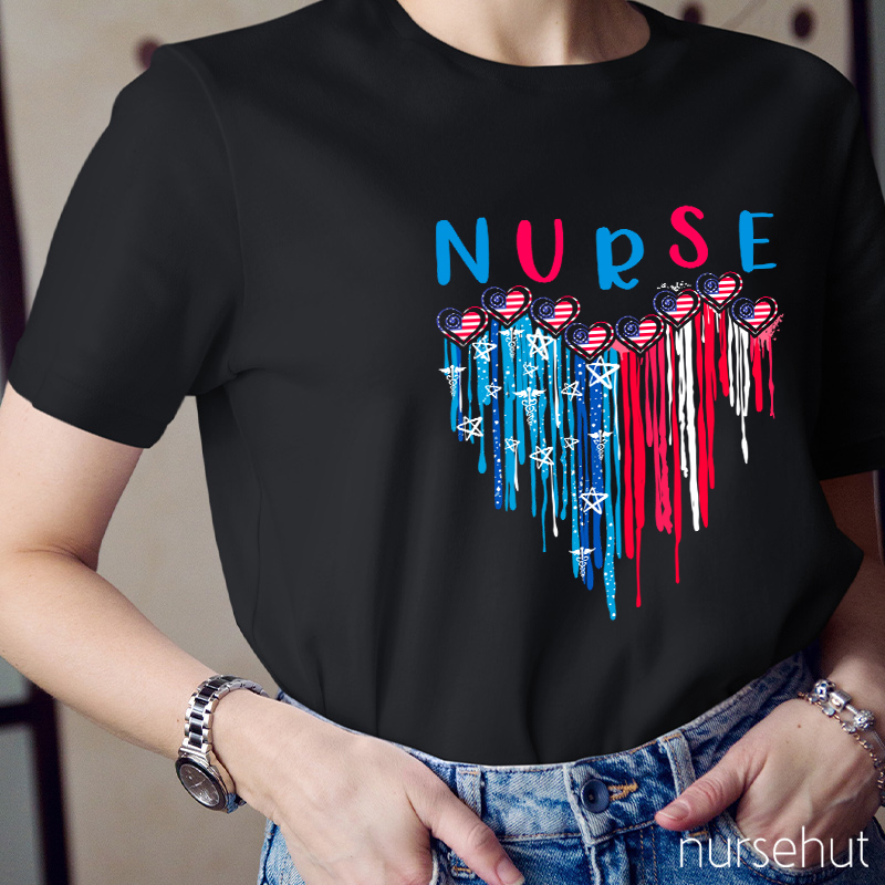 Independence Day Heart Flag Nurse T-Shirt
