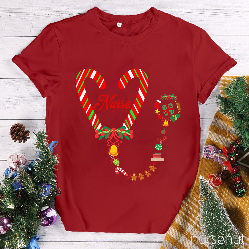 Candy Cane Heart Nurse T-Shirt