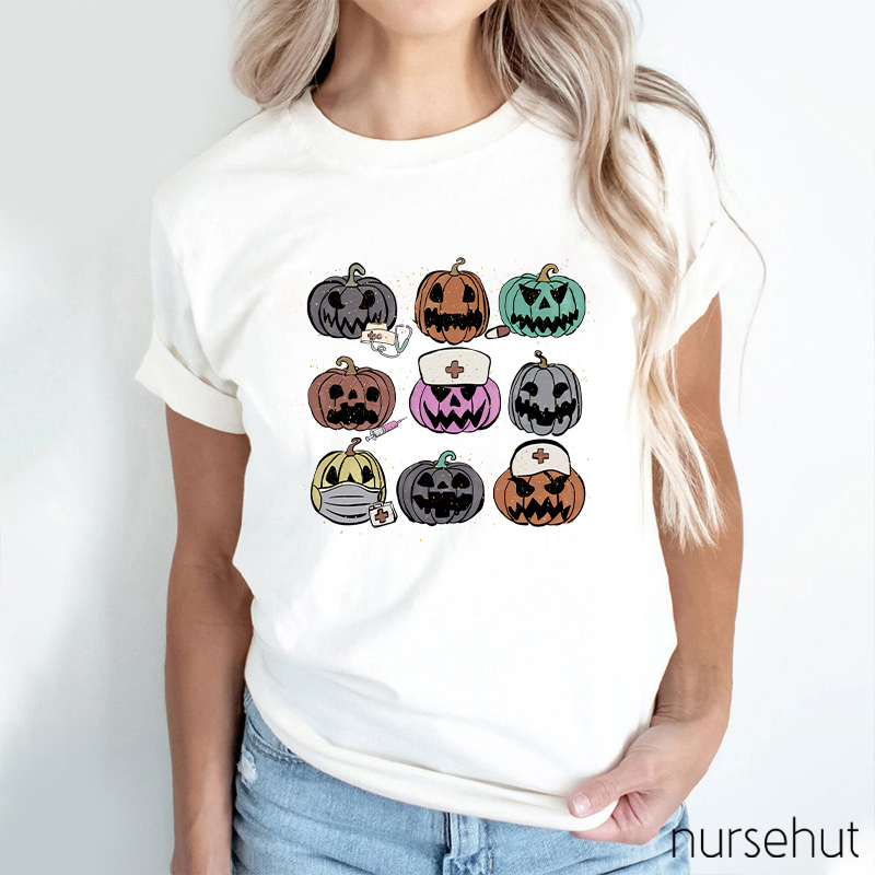 Pumpkins With Various Expressions Nurse T-Shirt