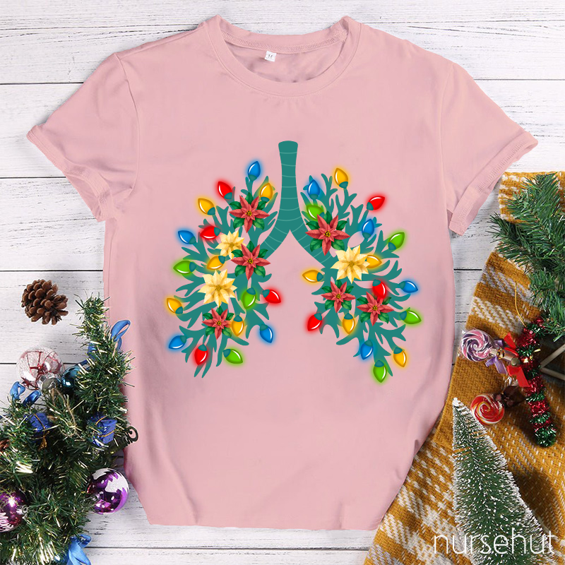 Christmas Lung Flower Tree Lights Nurse T-Shirt