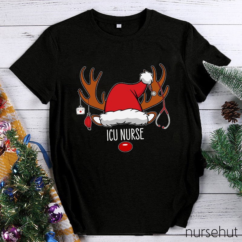 Personalized Christmas Reindeer Nurse T-Shirt