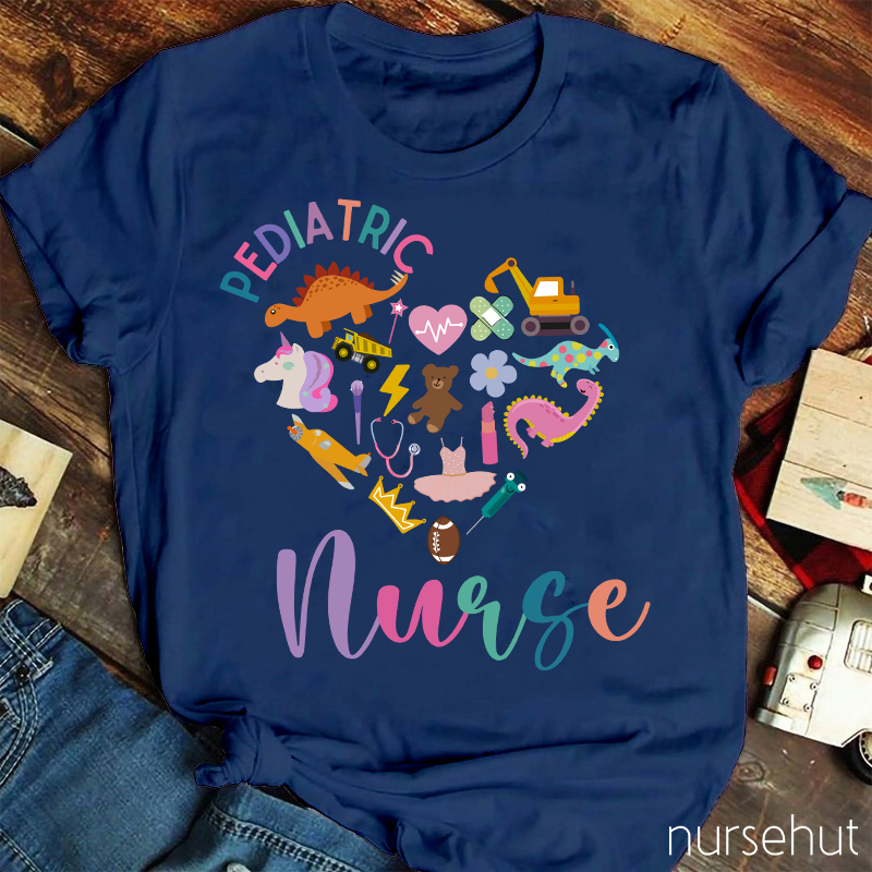 Cartoon Dinosaur Pediatric Nurse T-Shirt
