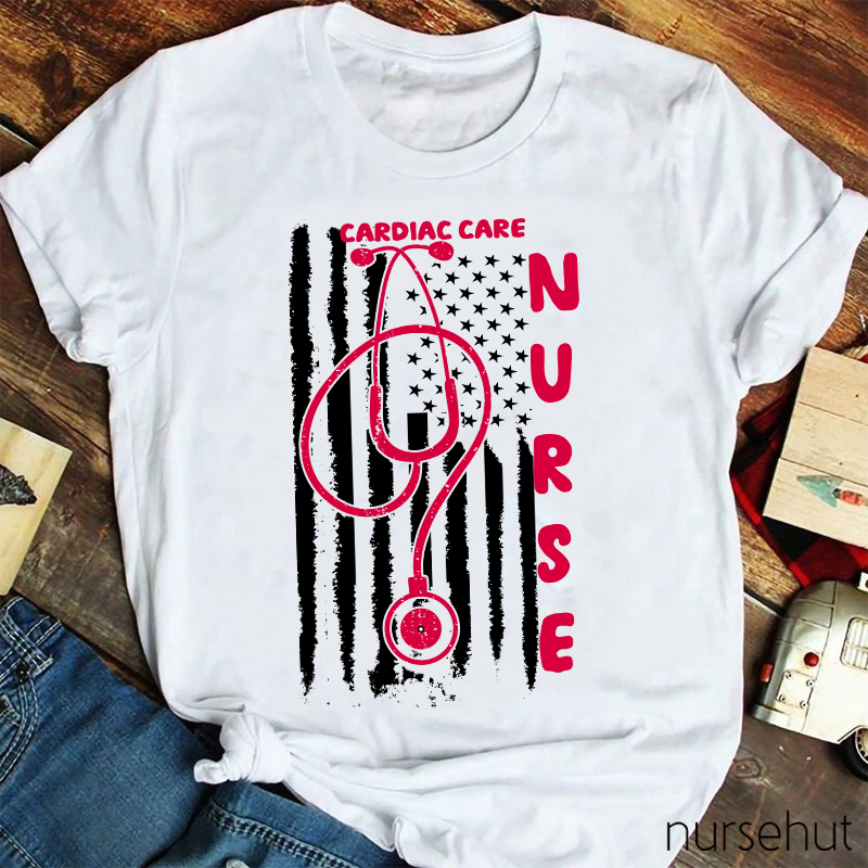 Cardiac Care Nurse Usa National Flag Nurse T-Shirt