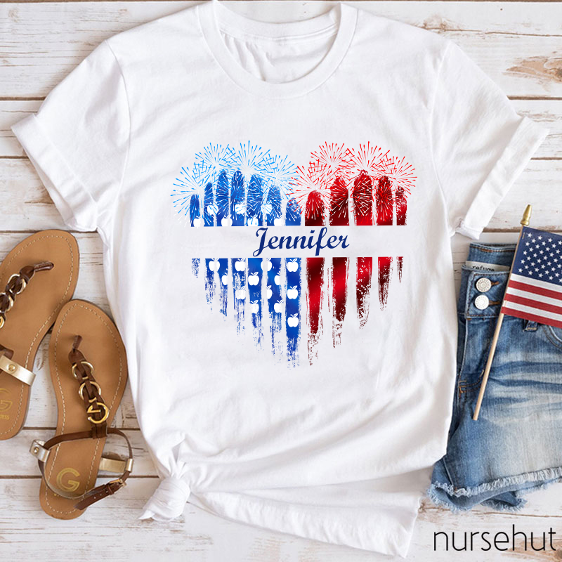 Personalized Name Love Flat Fireworks Nurse T-Shirt