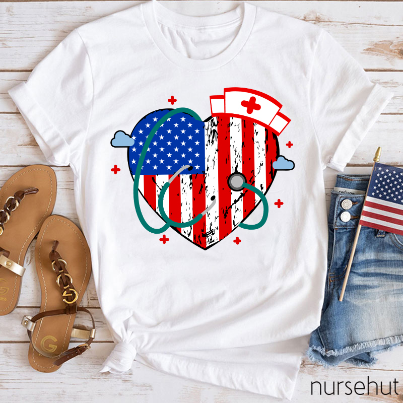 Independence Day Heart Nurse T-Shirt