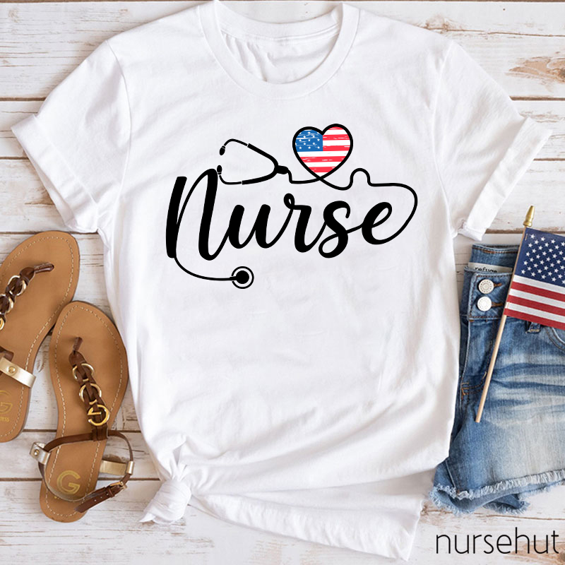 Independence Day Stethoscope And Flag Nurse T-Shirt