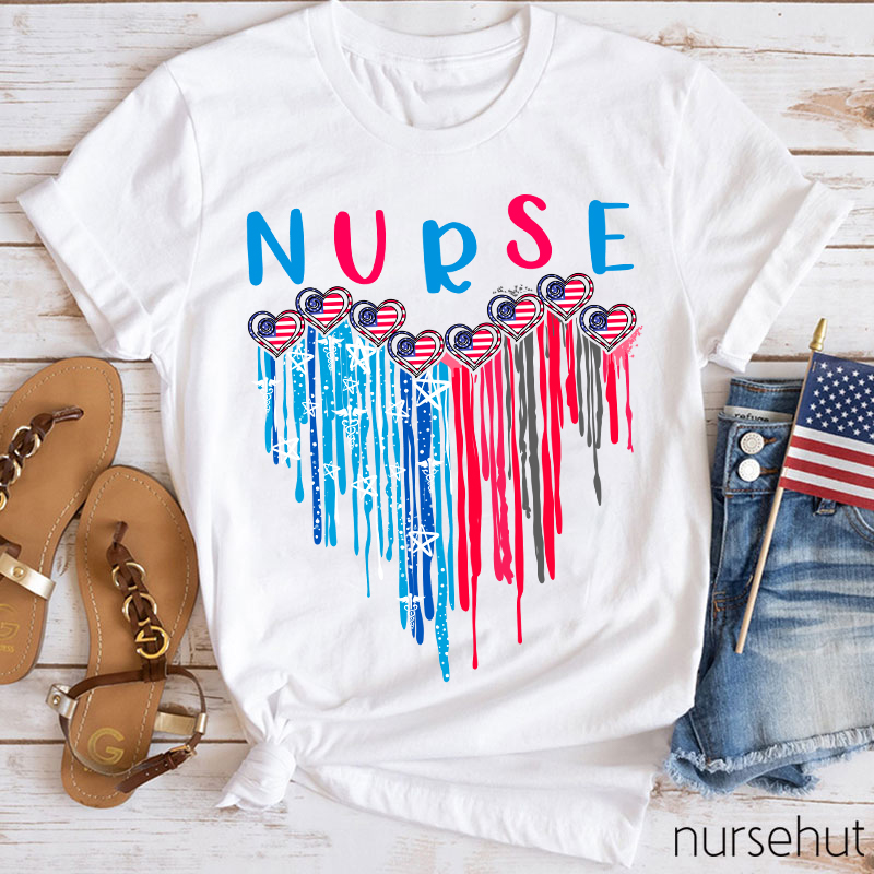 Independence Day Heart Flag Nurse T-Shirt