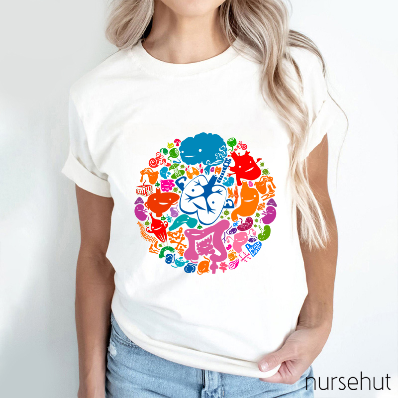 Colorful Cartoon Body Parts Nurse T-Shirt