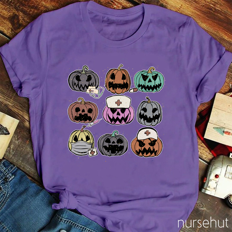 Pumpkins With Various Expressions Nurse T-Shirt