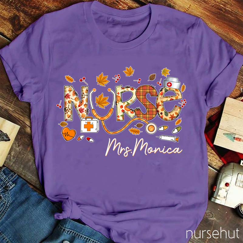 Personalized Name Happy Fall Nurse T-Shirt