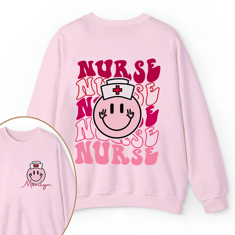Personalized Pink Smiley Face Nurse Two Sided Sweatshirt