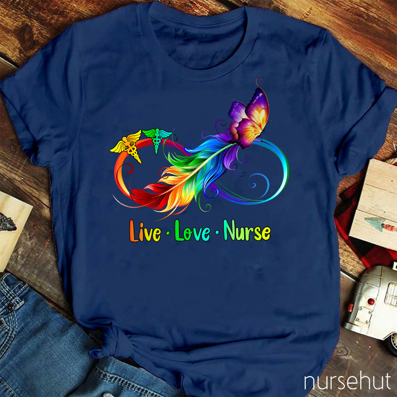 Live Love Colorful Butterfly Nurse T-Shirt