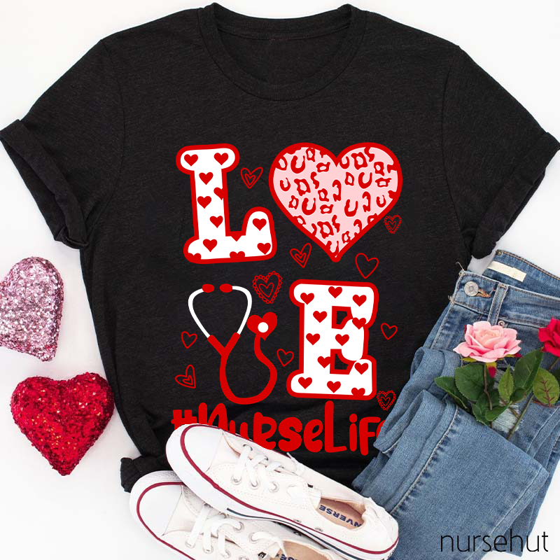 Nurselife Love Heart Stethoscope Nurse T-Shirt