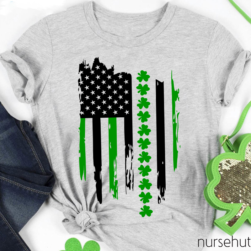USA National Flag St.Patrick's Day Nurse T-Shirt