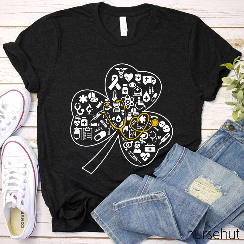 Clover And Gold Stethoscope Nurse T-Shirt