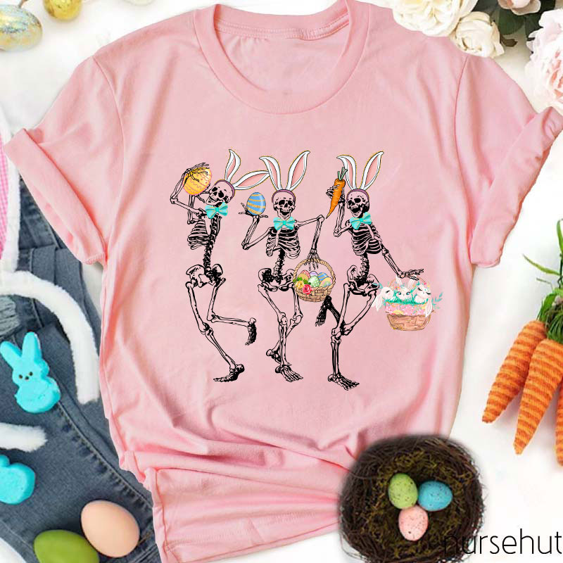 Dancing Bunny Skeleton Easter Nurse T-Shirt