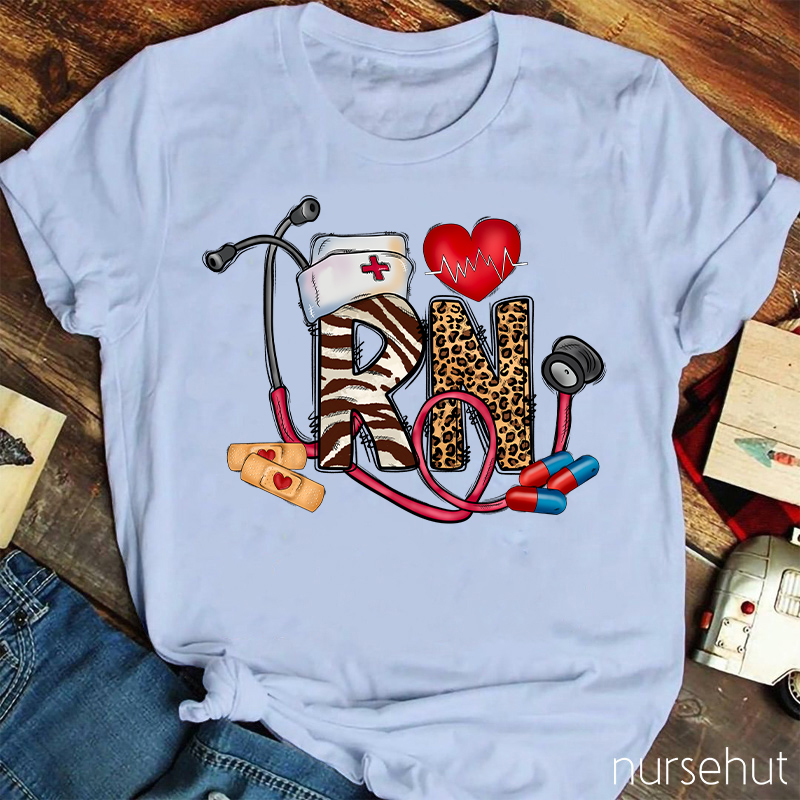 Leopard Print RN Nurse T-Shirt