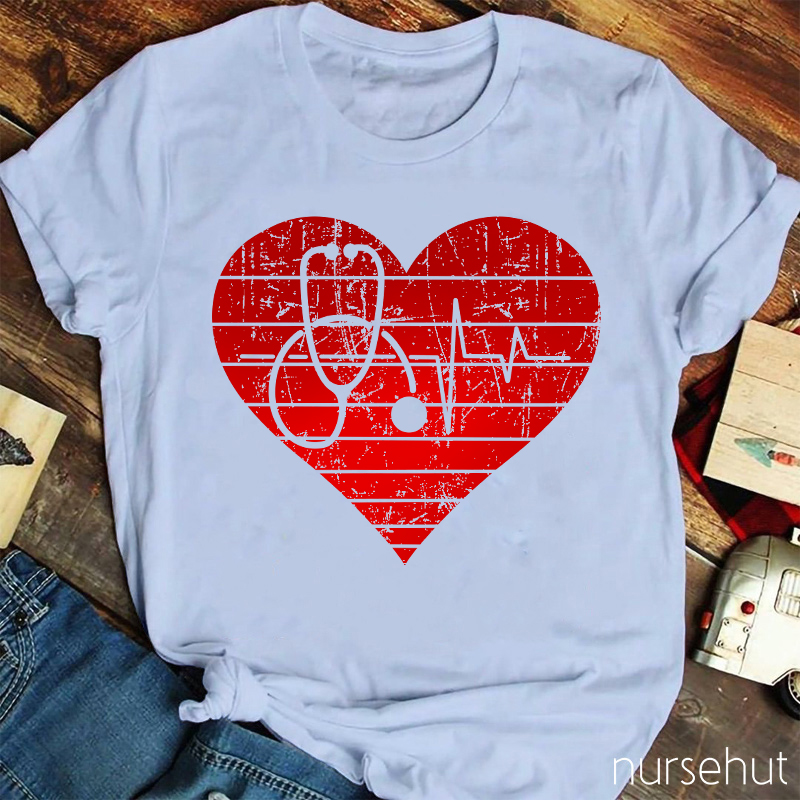 Stethoscope Shadow In Heart Nurse T-Shirt