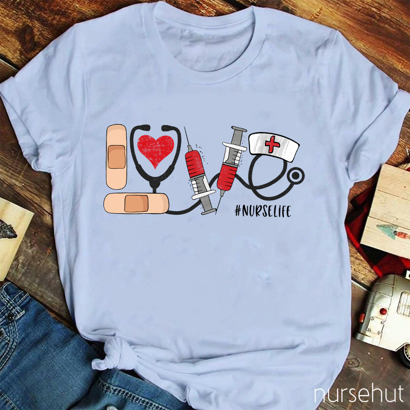Band-Aid Nurse Cap Stethoscope Heart Nurse T-Shirt