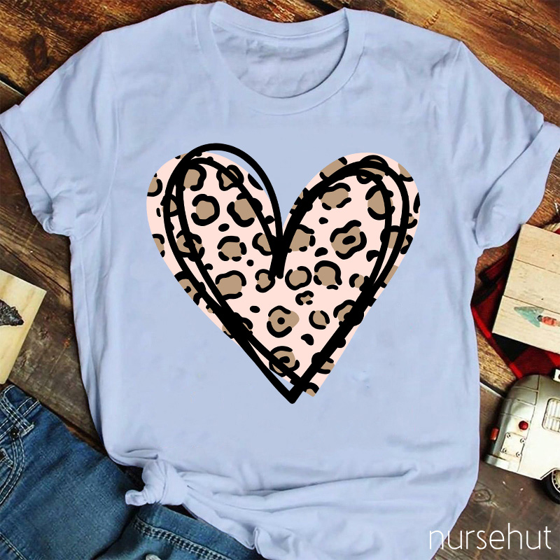 Leopard Print Love Heart Nurse T-Shirt