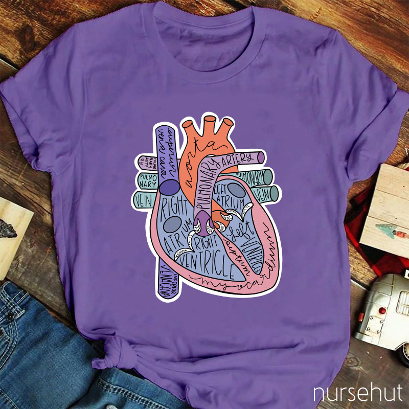 Cartoon Anatomical Heart And Parts Nurse T-Shirt