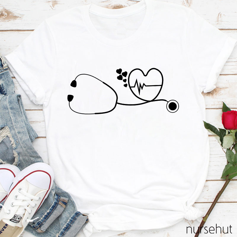 Stethoscope Heart Valentine Nurse T-Shirt