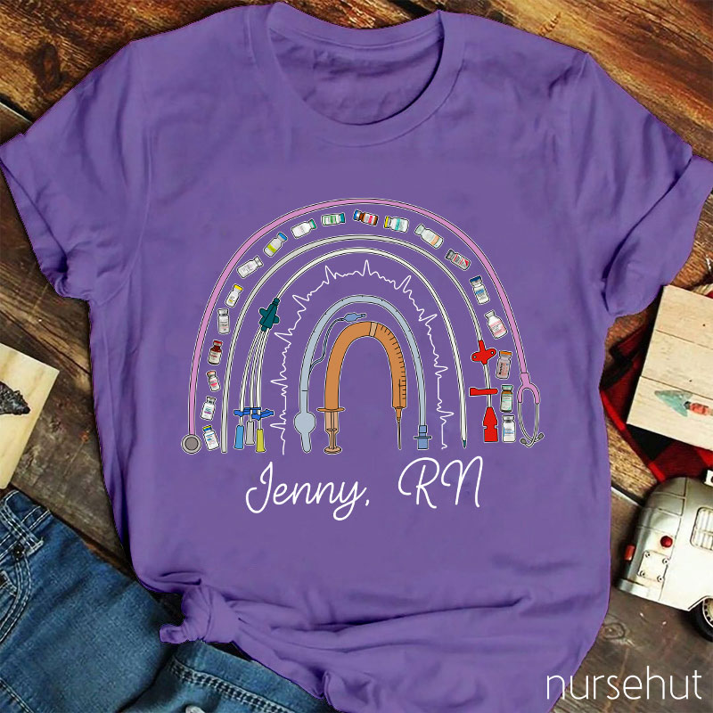 Personalized Name And Department Medical Rainbow Nurse T-Shirt