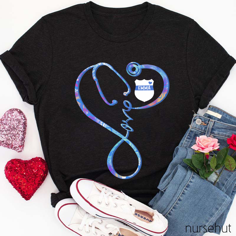 Personalized Love Stethoscope Sheld Nurse T-Shirt