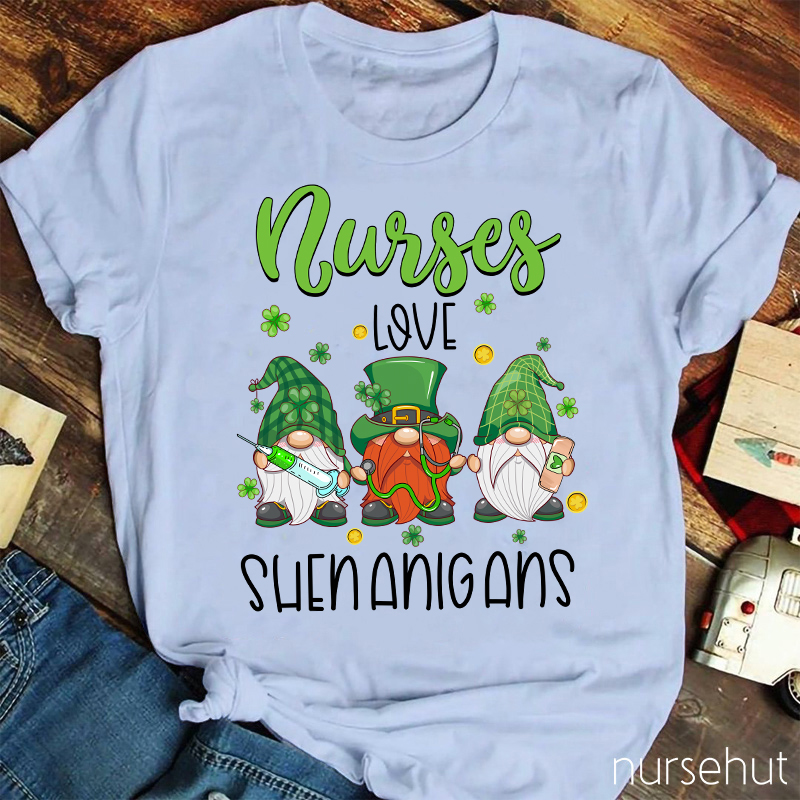 Nurses Love Shenanigans Leprechaun Gnome Nurse T-Shirt