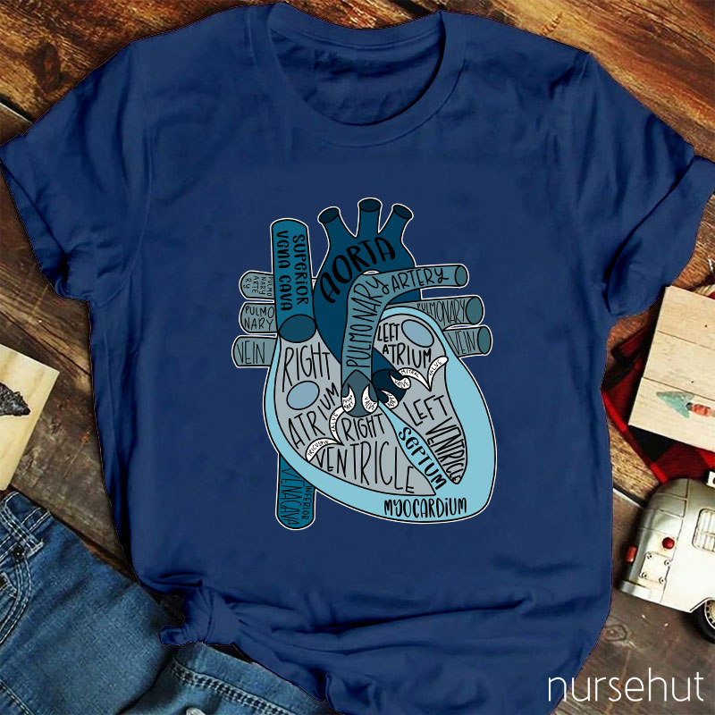 Blue Anatomical Heart Nurse T-Shirt