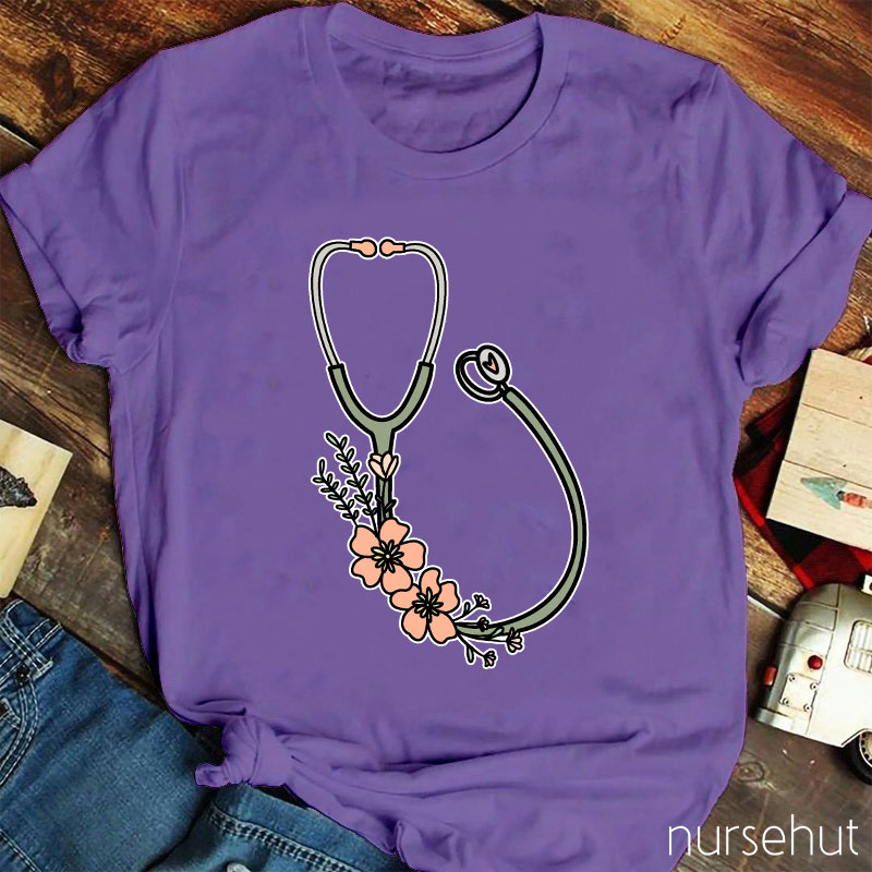 Flower Stethoscope Nurse T-Shirt