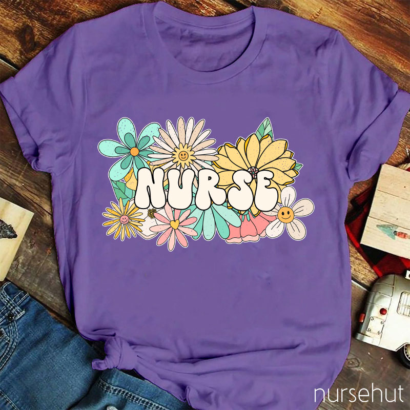 Nurse Surrounded By Flowers Nurse T-Shirt