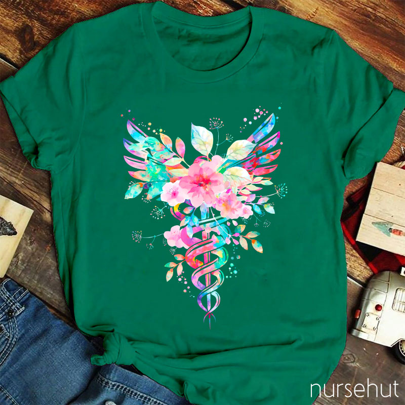 Flower Caduceus Nurse T-Shirt