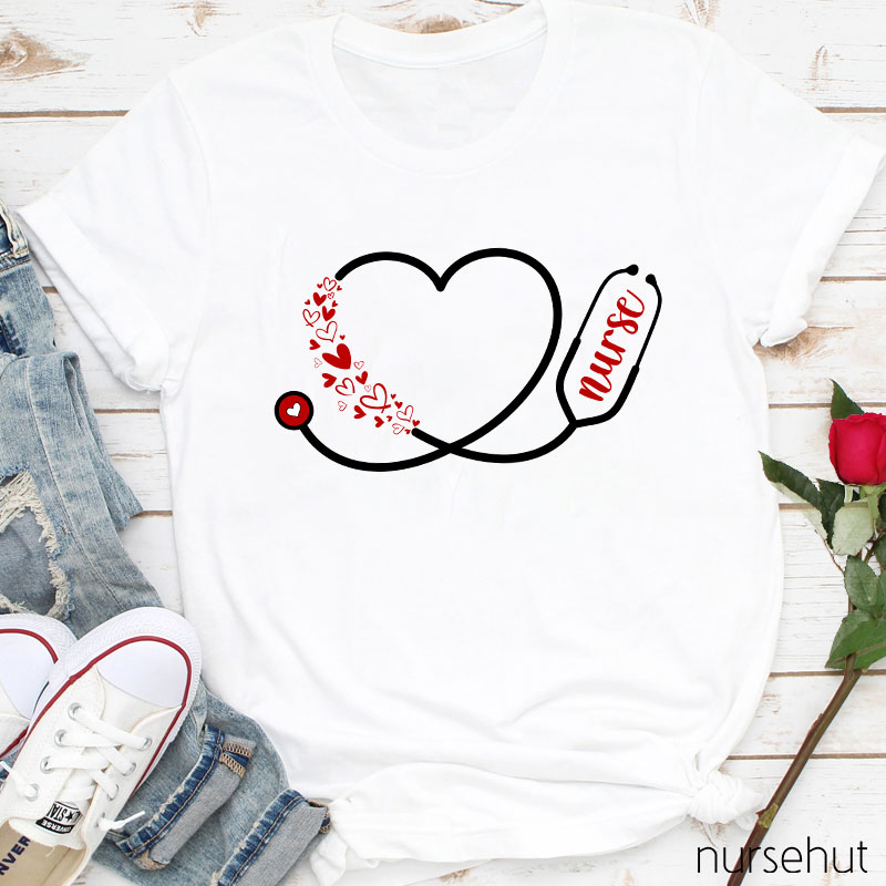 Personalized Title Heart-Shaped Stethoscope Nurse T-Shirt