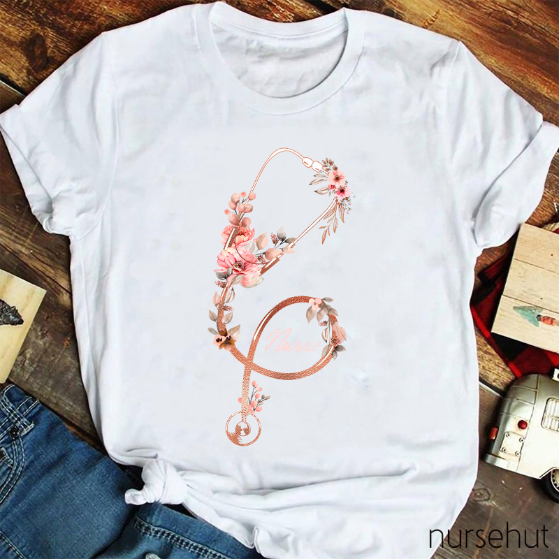 Blooming Flowers Stethoscope Nurse T-Shirt