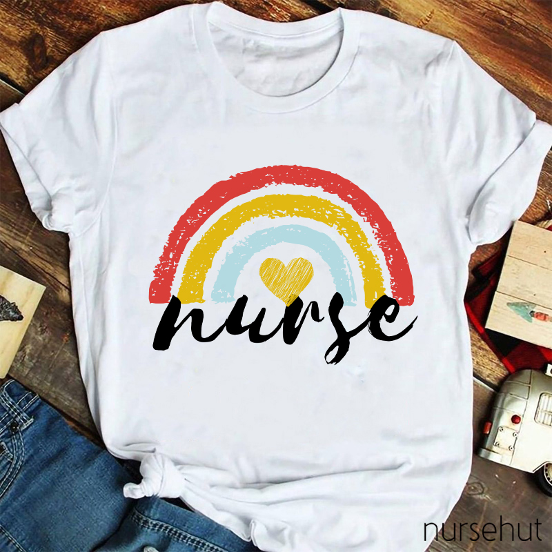 Rainbow And Heart Nurse T-Shirt