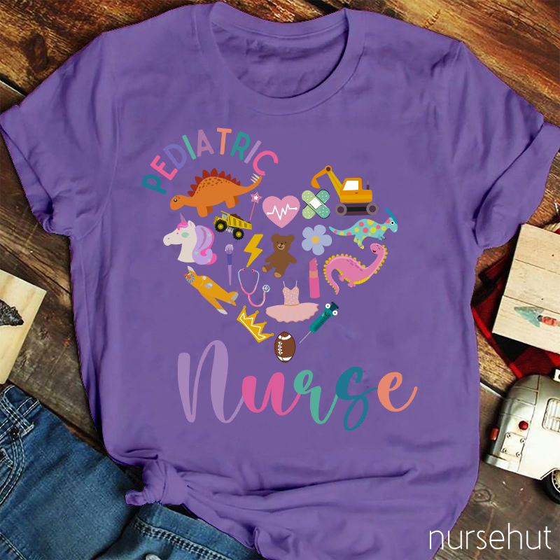 Cartoon Dinosaur Pediatric Nurse T-Shirt