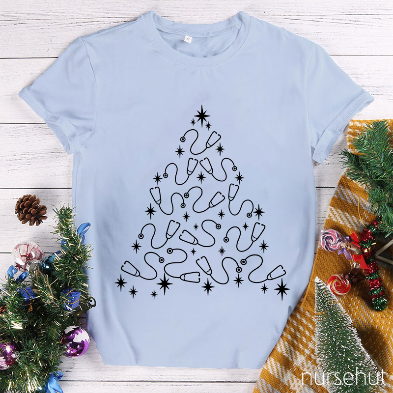 Christmas Tree Made Of Stethoscopes Nurse T-Shirt